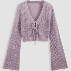 CIDER | *NEW* SOLID HOLLOW OUT KNIT KNOTTED CARDIGAN | Purple | 4X